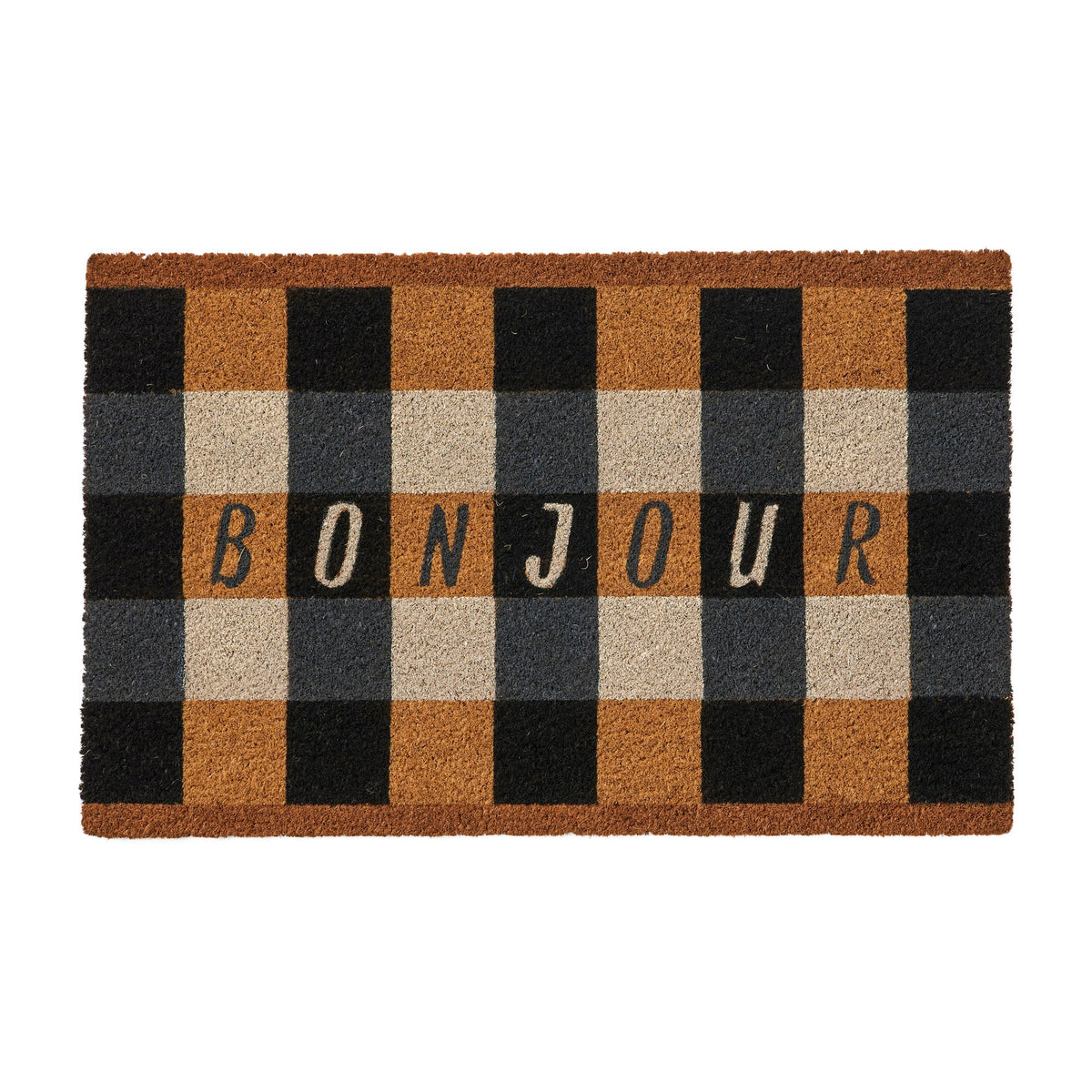 Bonjour Doormat - PVC Backed Coir Black White 50X80