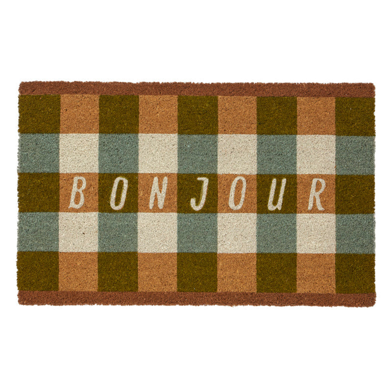 Bonjour Doormat - PVC Backed Coir Green Ivory