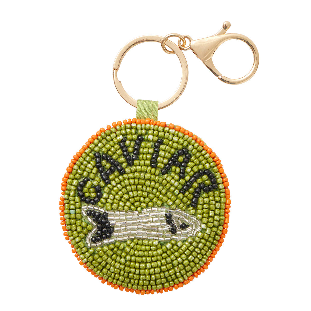 Caviar Beaded Keyring Olive 7X13CM