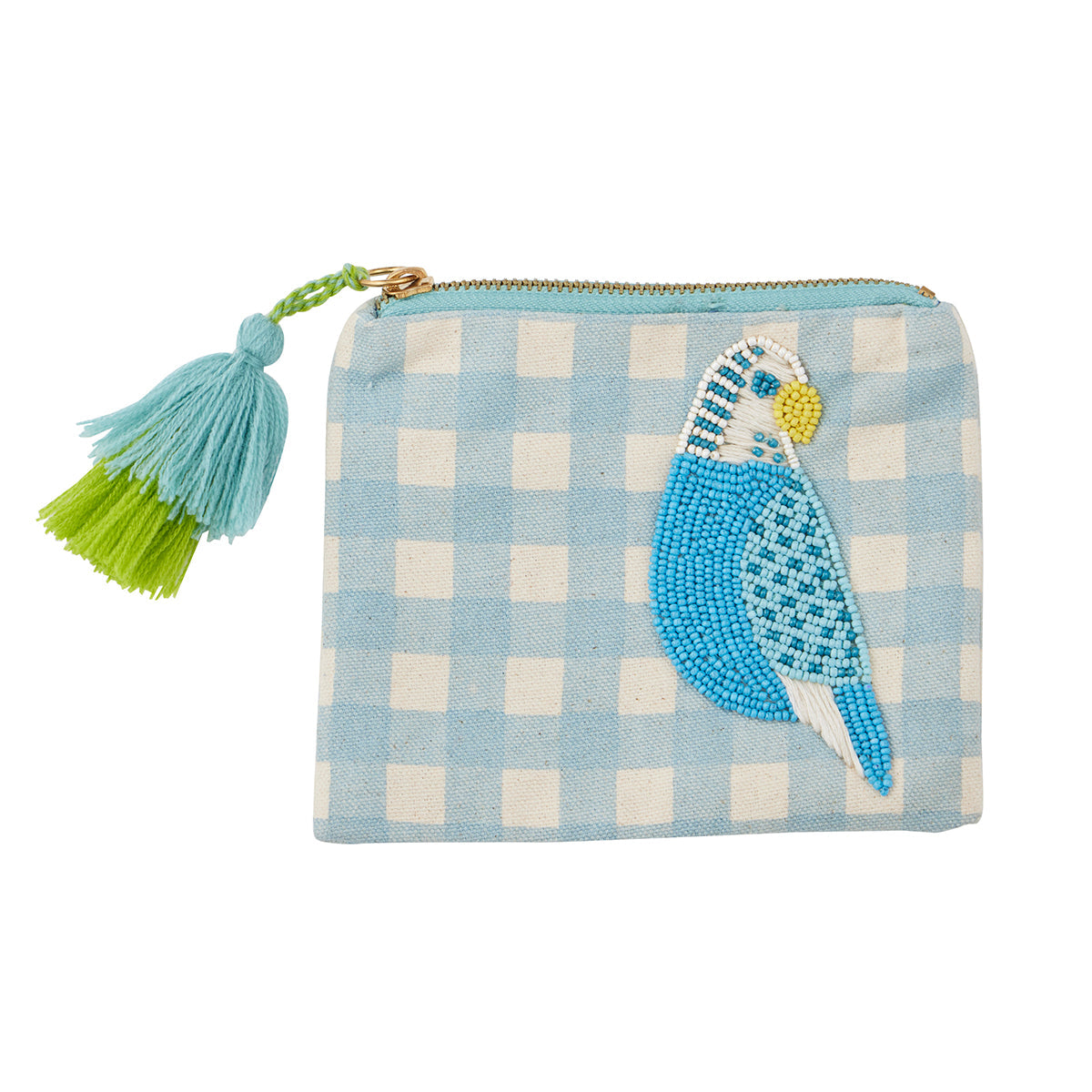 Kylie Embroidered Cotton Pouch Blue 16X13CM