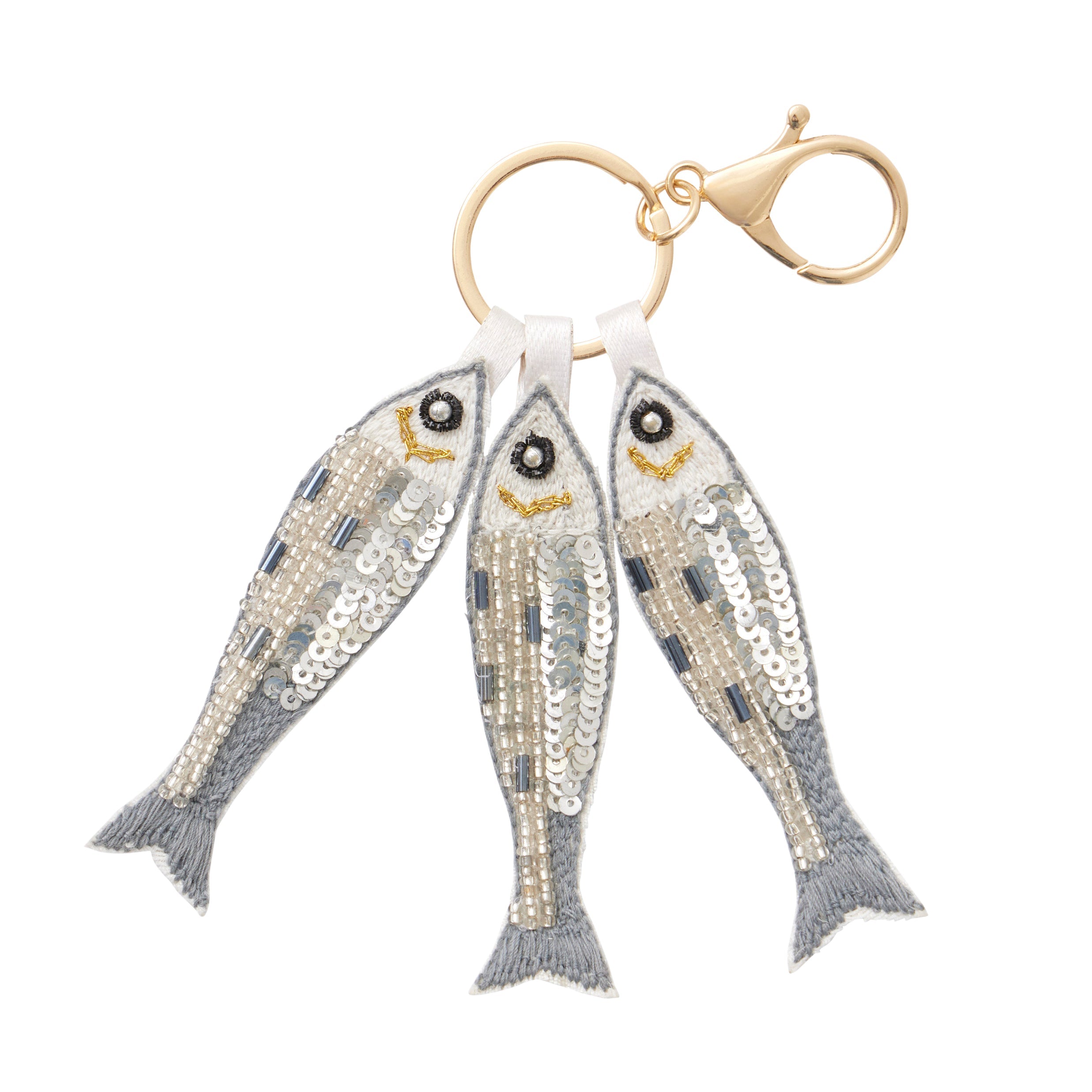 Sardines Embroidered Keyring Silver 6X15CM