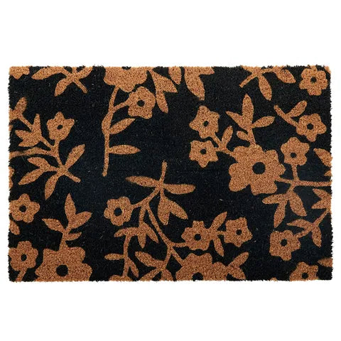 Navy Floral Doormat - PVC Backed Coir
