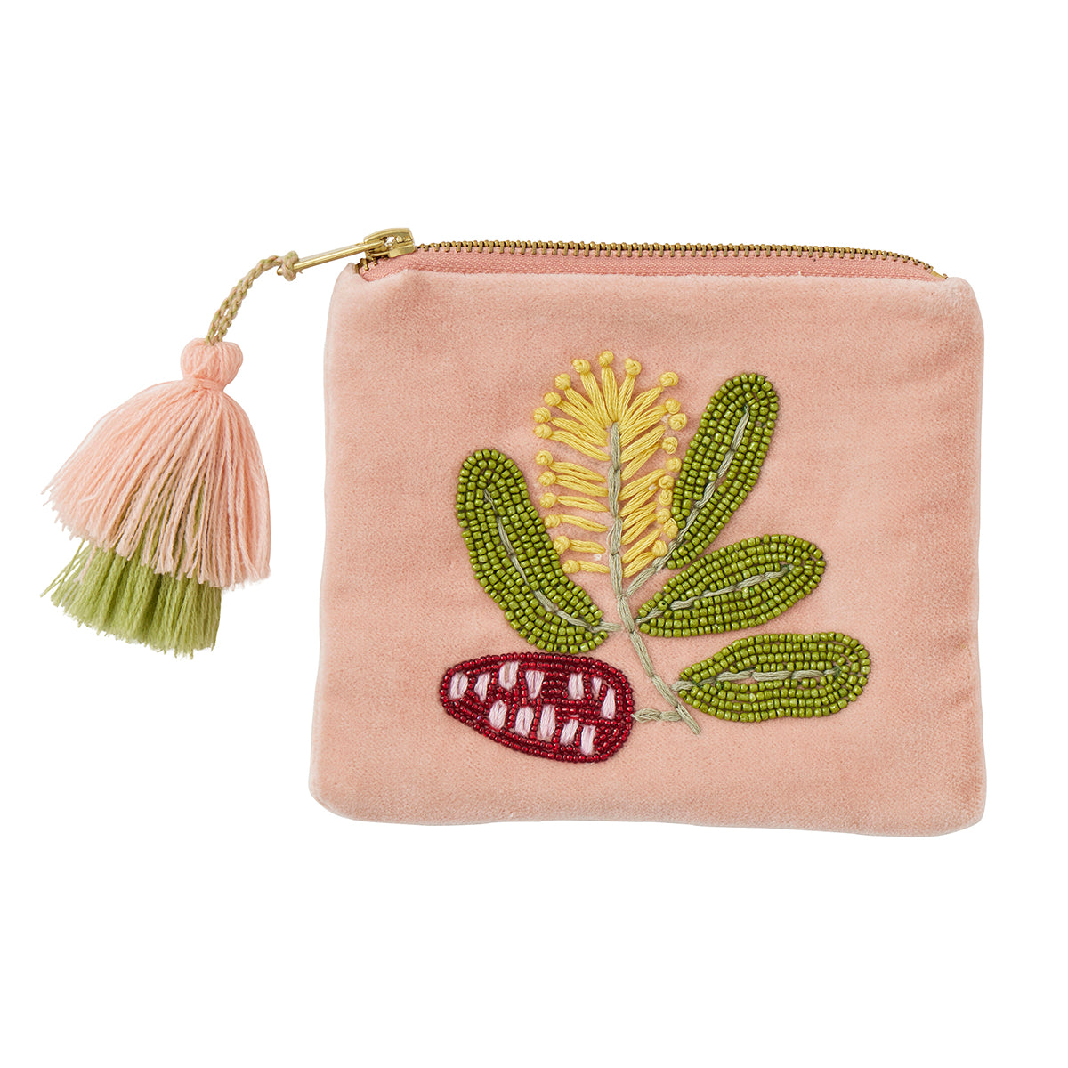 Banksia Embroidered Velvet Pouch Pink 16X13CM