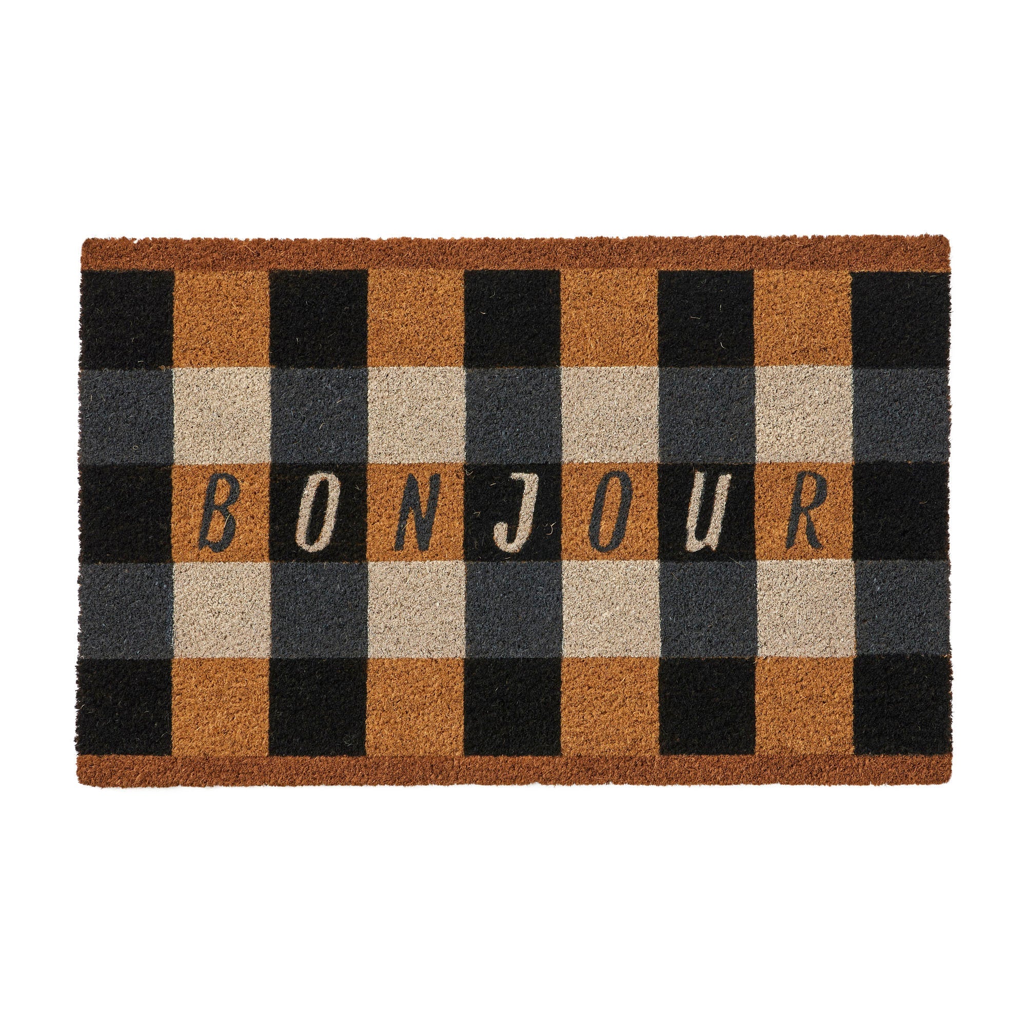 Bonjour Doormat - PVC Backed Coir Black White 50X80