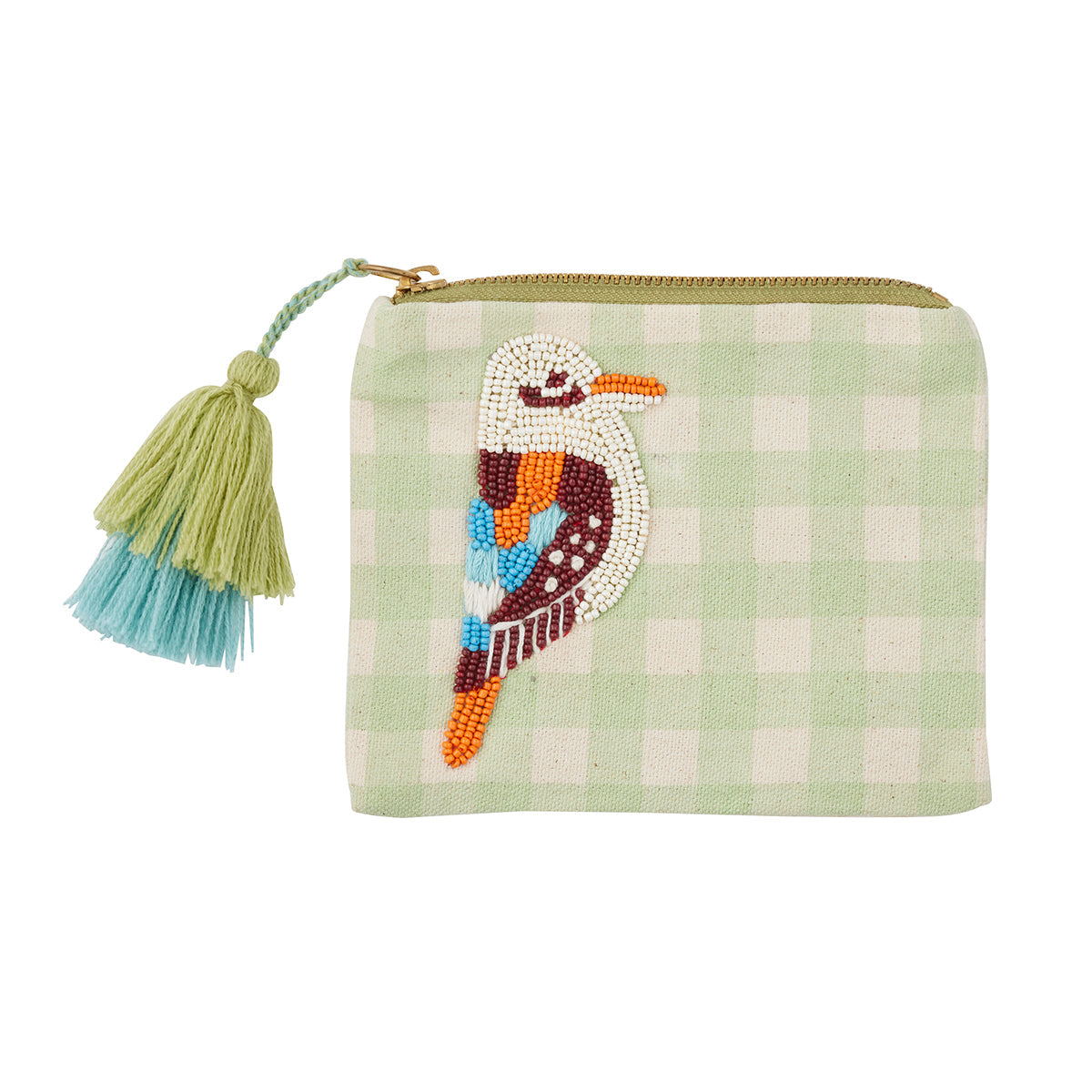 Russel Embroidered Cotton Pouch Mint 16X13CM
