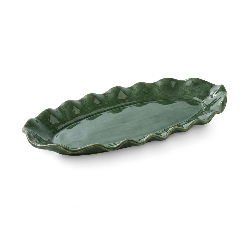 Sullivan Wavy Oval Plate Green LARGE